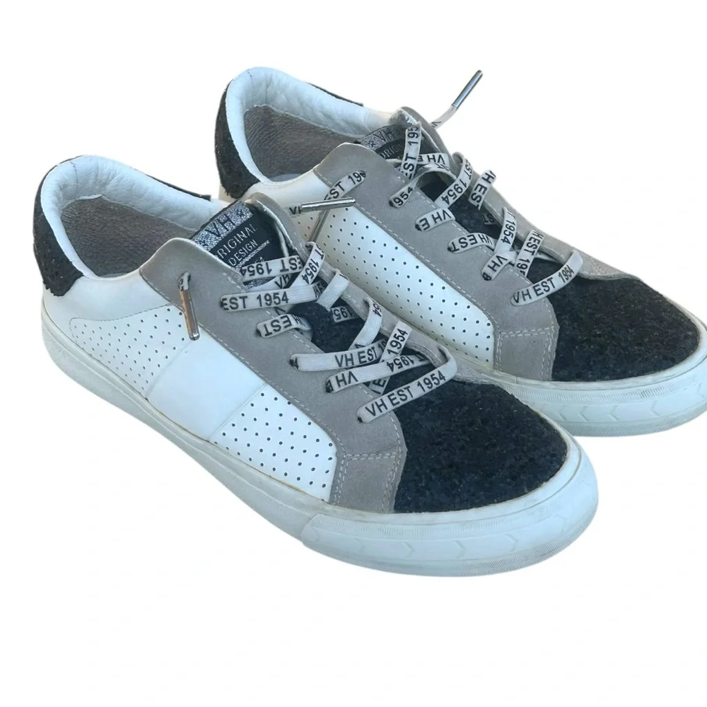 Vintage Havana Dina White Black Glitter‎ Sneakers Womens Size 10 Lace Up
